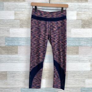 90 Degrees Reflex Mesh Capri Activewear Leggings Pink Blue Stripes Womens XS